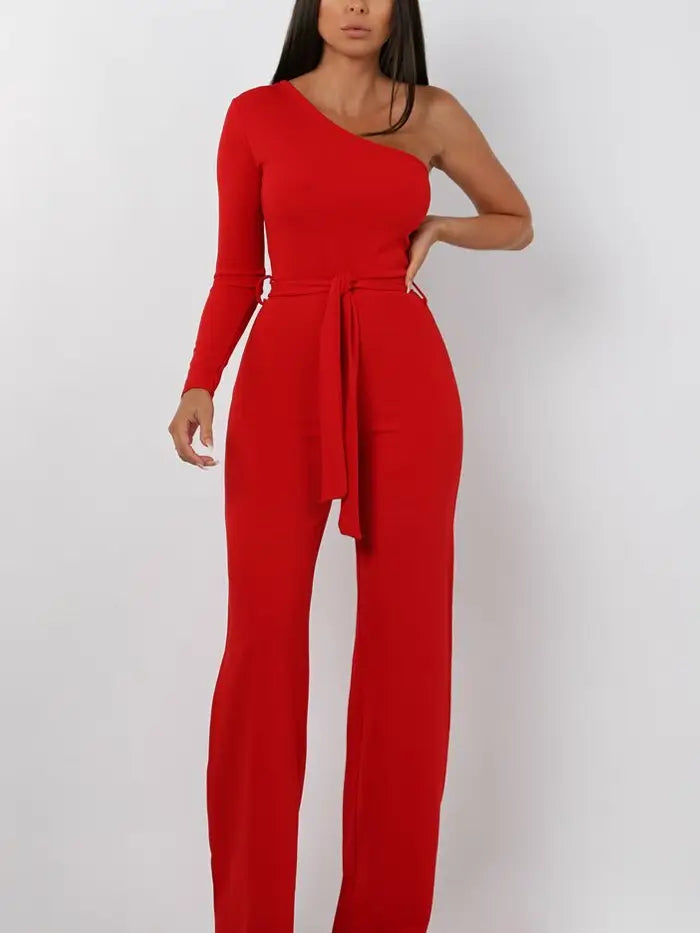 Red One Shoulder Jumpsuit